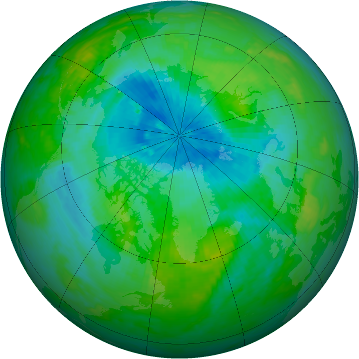 Arctic ozone map for 21 August 1990